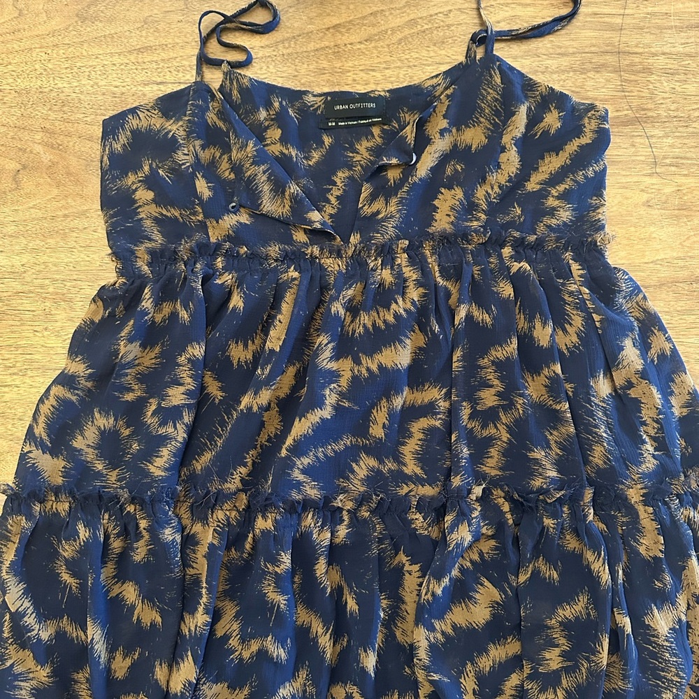 Urban Outfitters Navy and Brown Patterned Top